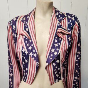 vintage patriotic jacket S ringmaster red white blue satin unisex